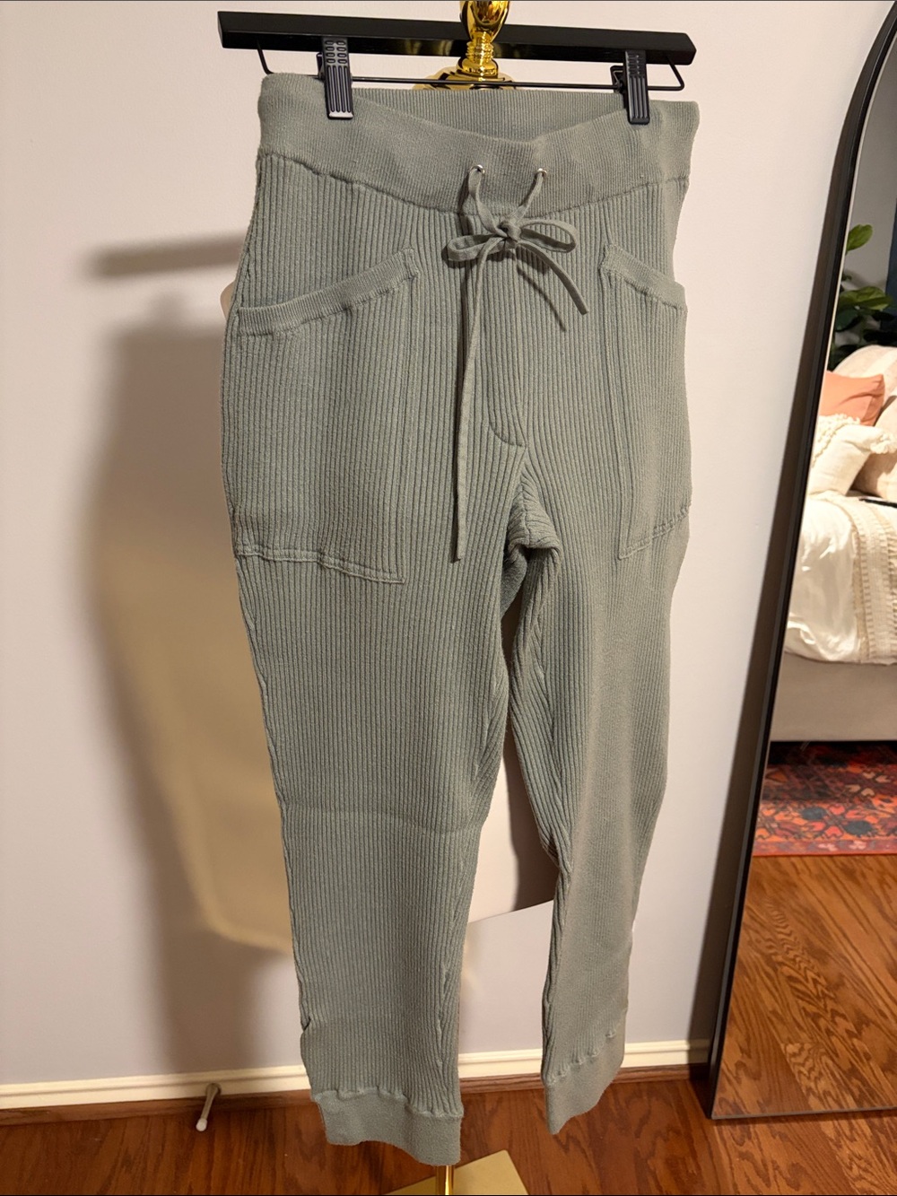 Jonathan Simkhai Sage Ribbed Drawstring Sweat Pants in Green Size Small